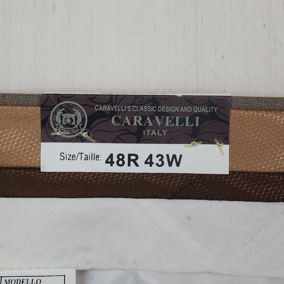 Caravelli Mens Tan Dress Pants 48R Not Hemmed Flat Front Designed In Italy - Picture 6 of 15